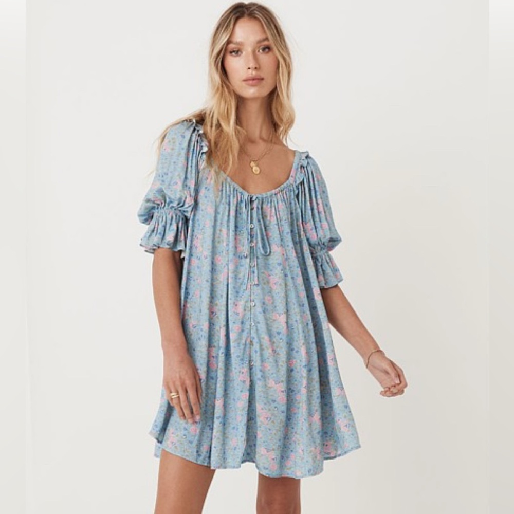Spell | Dolly mini dress, dusty blue, NWT, size small